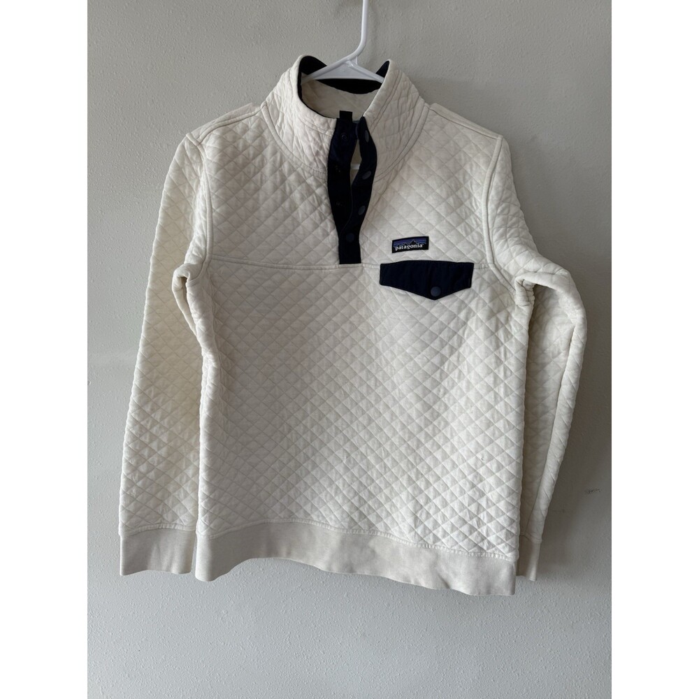 Patagonia Women’s Small Off White Cream 1/4 Zip Sweater Pullover Top Warm Quilt